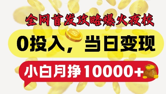 全网首发爆火夜校，0投入，当日变现，小白轻松月入1w+【揭秘】最新课 · 网创资源|实战项目|创业项目|中创网最新课