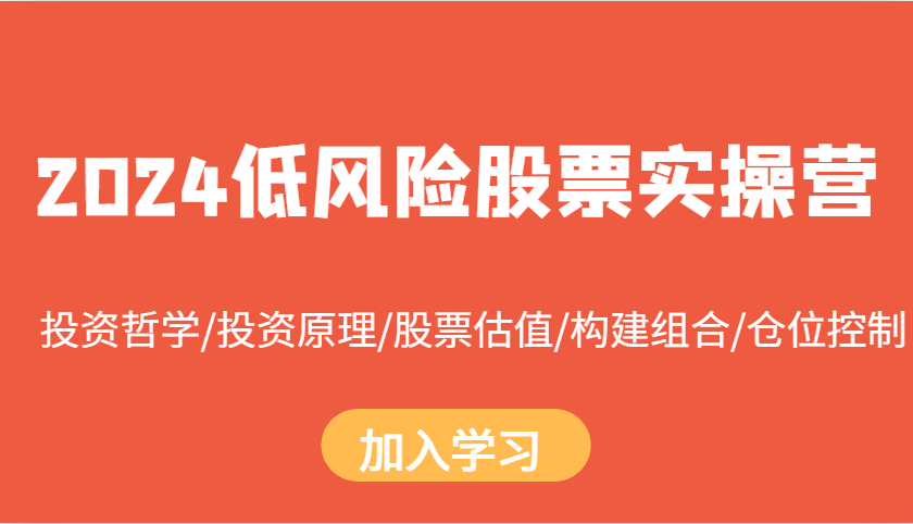 2024低风险股票实操营：投资哲学/投资原理/股票估值/构建组合/仓位控制最新课 · 网创资源|实战项目|创业项目|中创网最新课