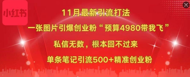 小红书11月最新图片打粉，一张图片引爆创业粉，“预算4980带我飞”，单条引流500+精准创业粉最新课 · 网创资源|实战项目|创业项目|中创网最新课